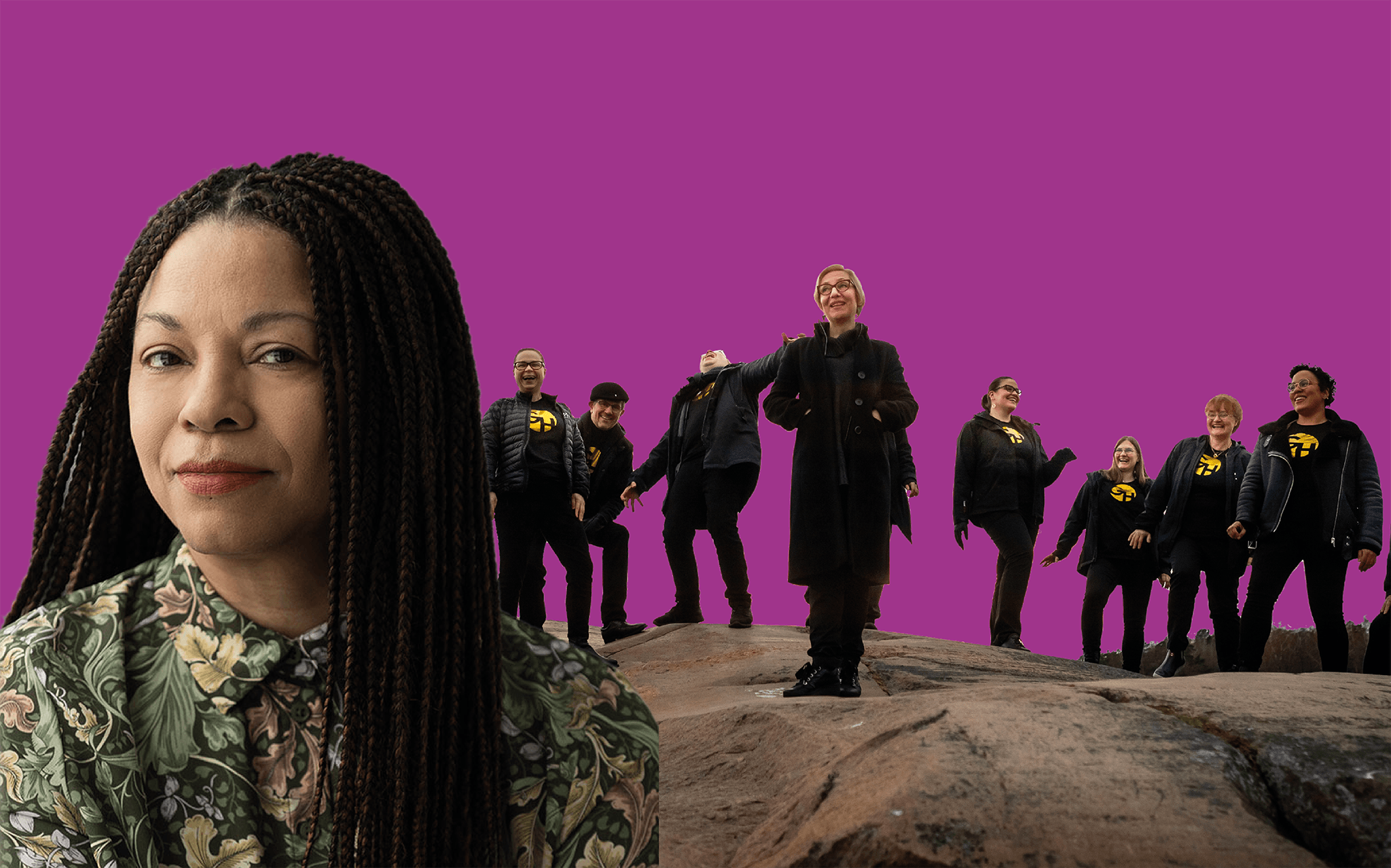 A collage of Nicole Willis and the Gospel Helsinki choir.