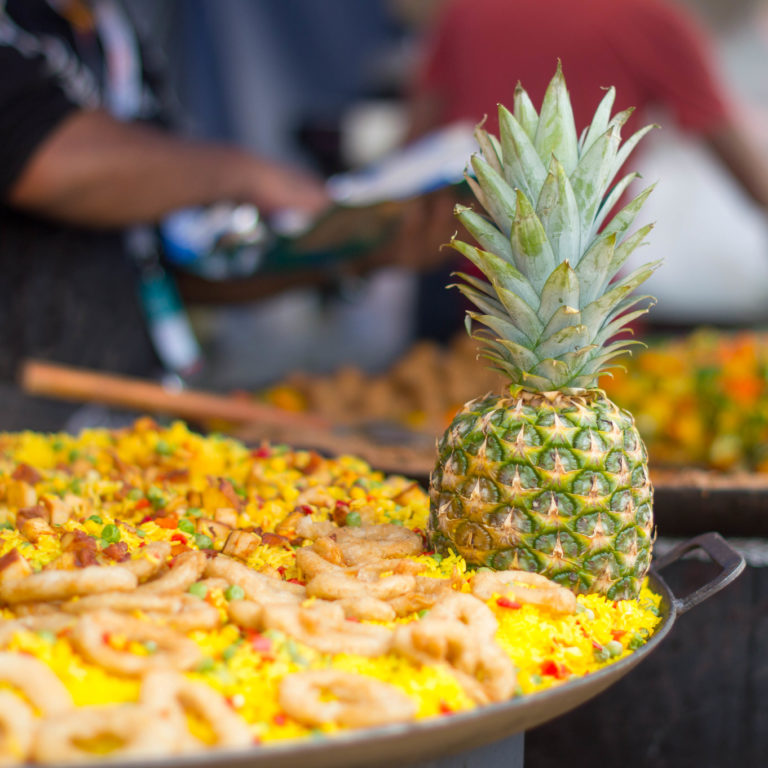 In the picture: food and a pineapple.