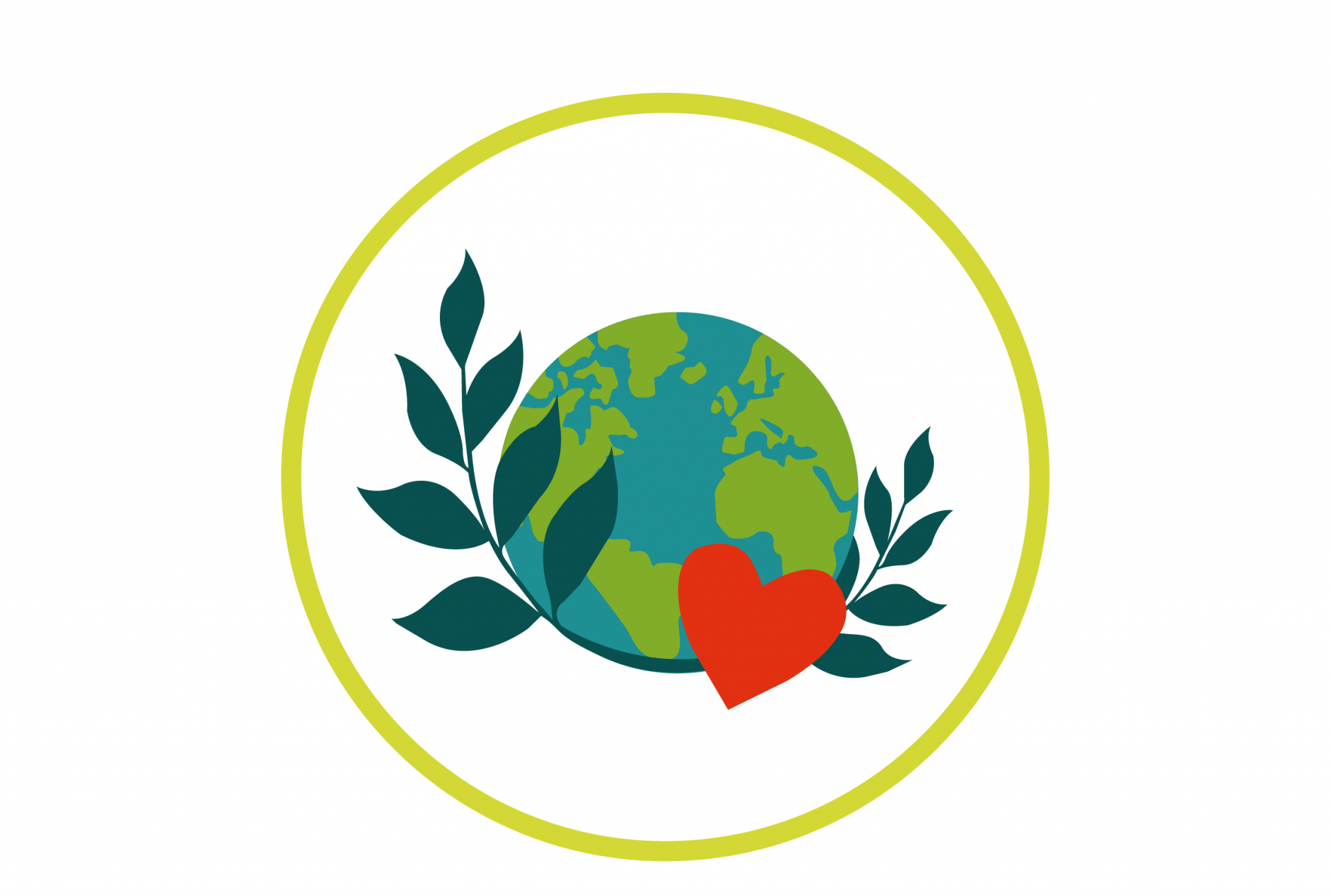 A logo with the globe, leaves and a heart.
